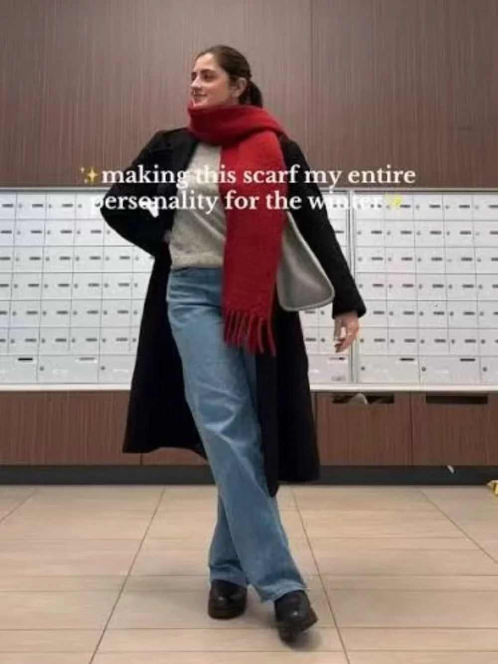 UNIQLO Soufflé Yarn Chunky Scarf Red Wool Blend Oversized
